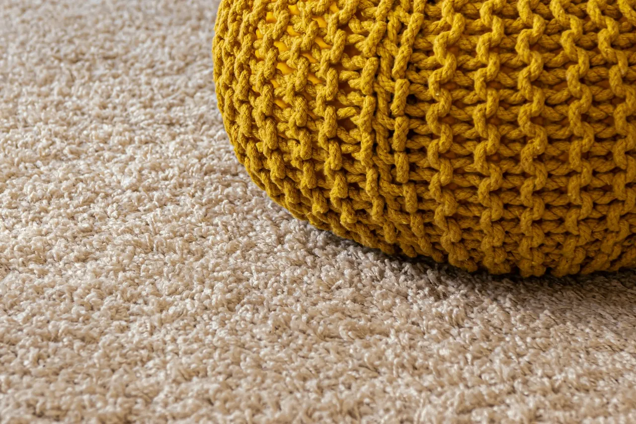 Close-up of soft, plush beige carpet